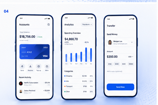 Mobile banking application screens designed by Trinex